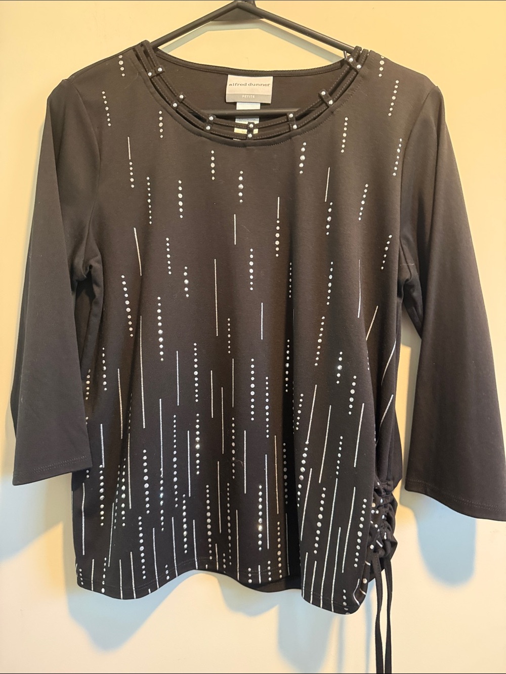 Alfred Dunner Black Long-Sleeve Top with Silver Dot & Line Accents